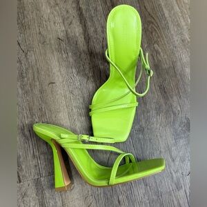 Lime Green Square Block Strappy Heels